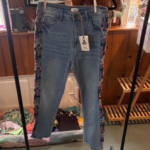 Easel Light Blue Jeans with Floral Accents